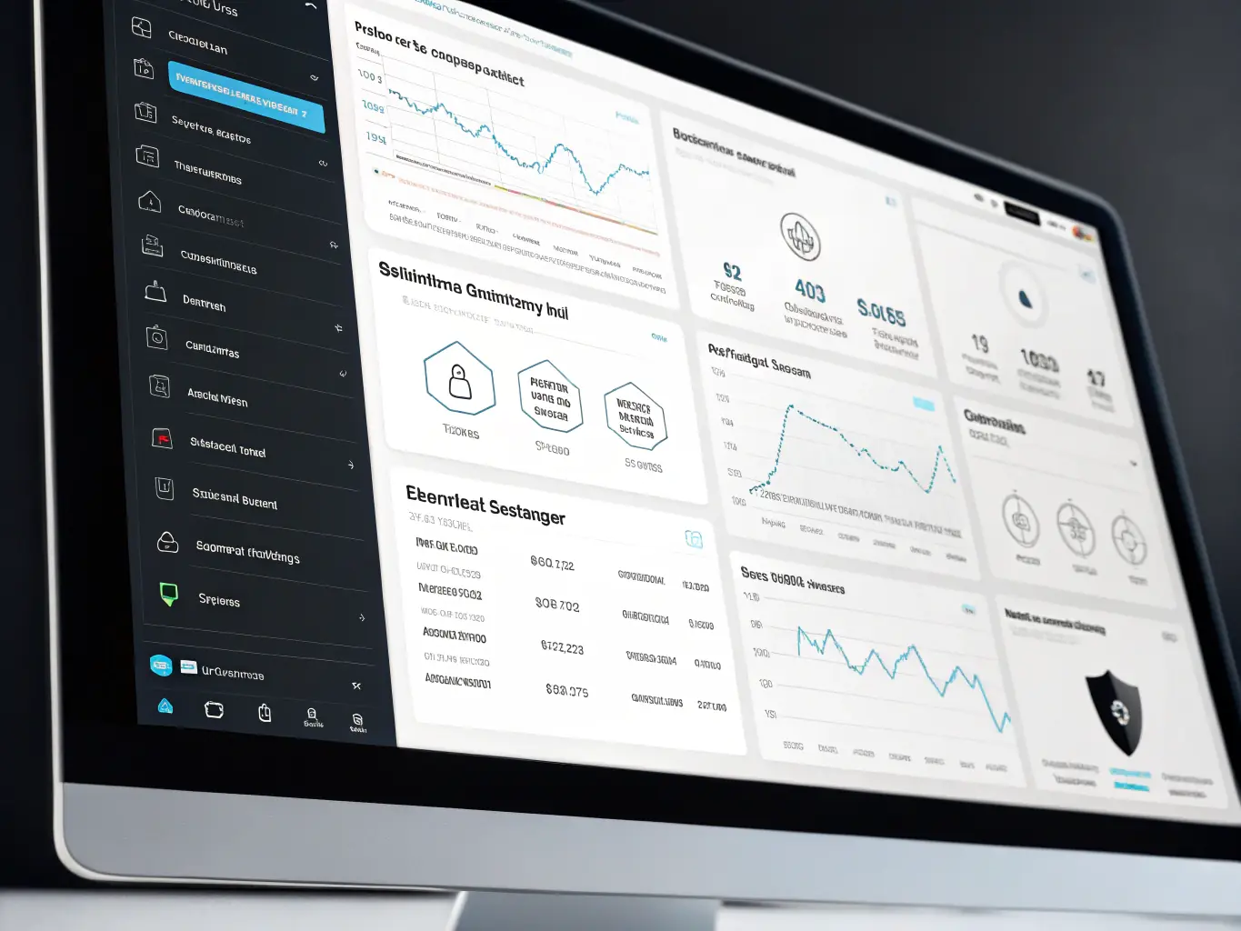 A secure digital interface with AI analytics and trust icons, representing AI-driven intake and security systems.
