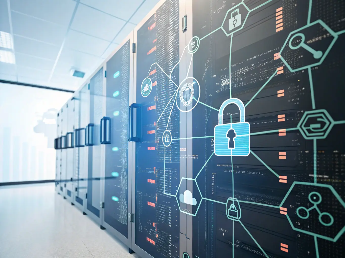 A digital illustration depicting a secure network with interconnected nodes, symbolizing enhanced security provided by ApexControl.AI.